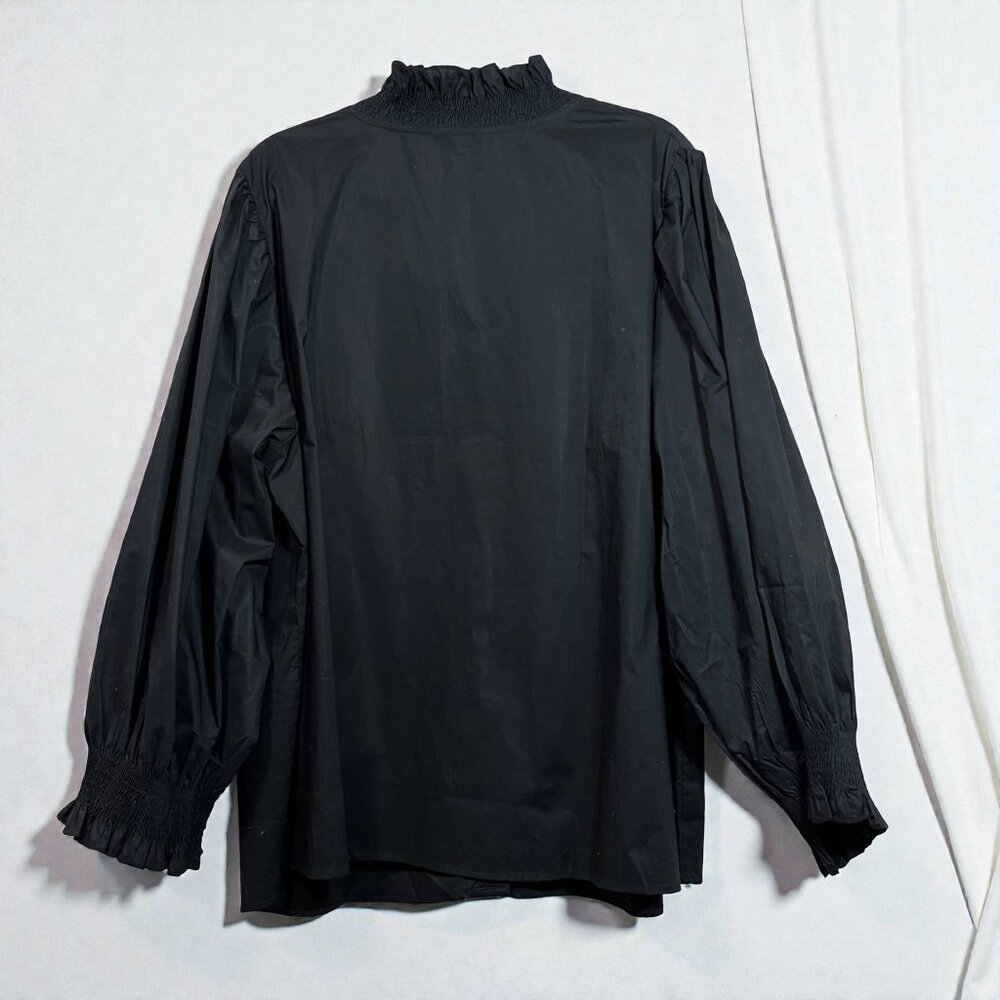 Harshman Bonnie Shirt 3X Black 100% Cotton Smocked V-Neck Puff Sleeve Boho Chic - Picture 9 of 11
